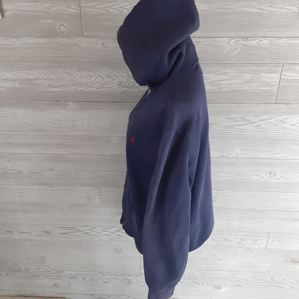 Polo Ralph Lauren Mens Navy Blue Full Zip Fleece Hoodie Red Pony Logo Size L - Picture 2 of 16